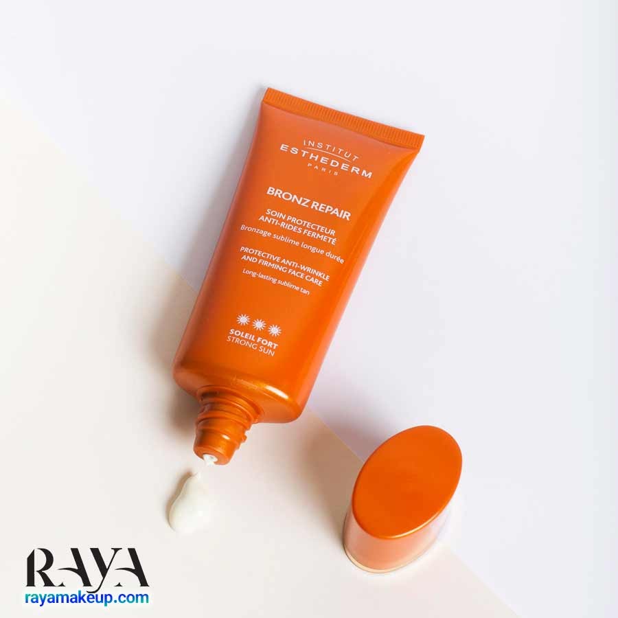 کرم چندکاره ضد آفتاب رنگی و برنزه کننده استادرم مدل برنز ریپیر Institut Esthederm Bronz Repair Strong Sun
