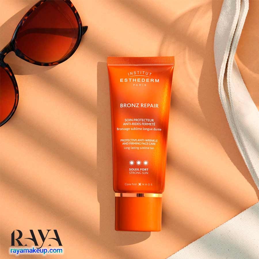 کرم چندکاره ضد آفتاب رنگی و برنزه کننده استادرم مدل برنز ریپیر Institut Esthederm Bronz Repair Strong Sun