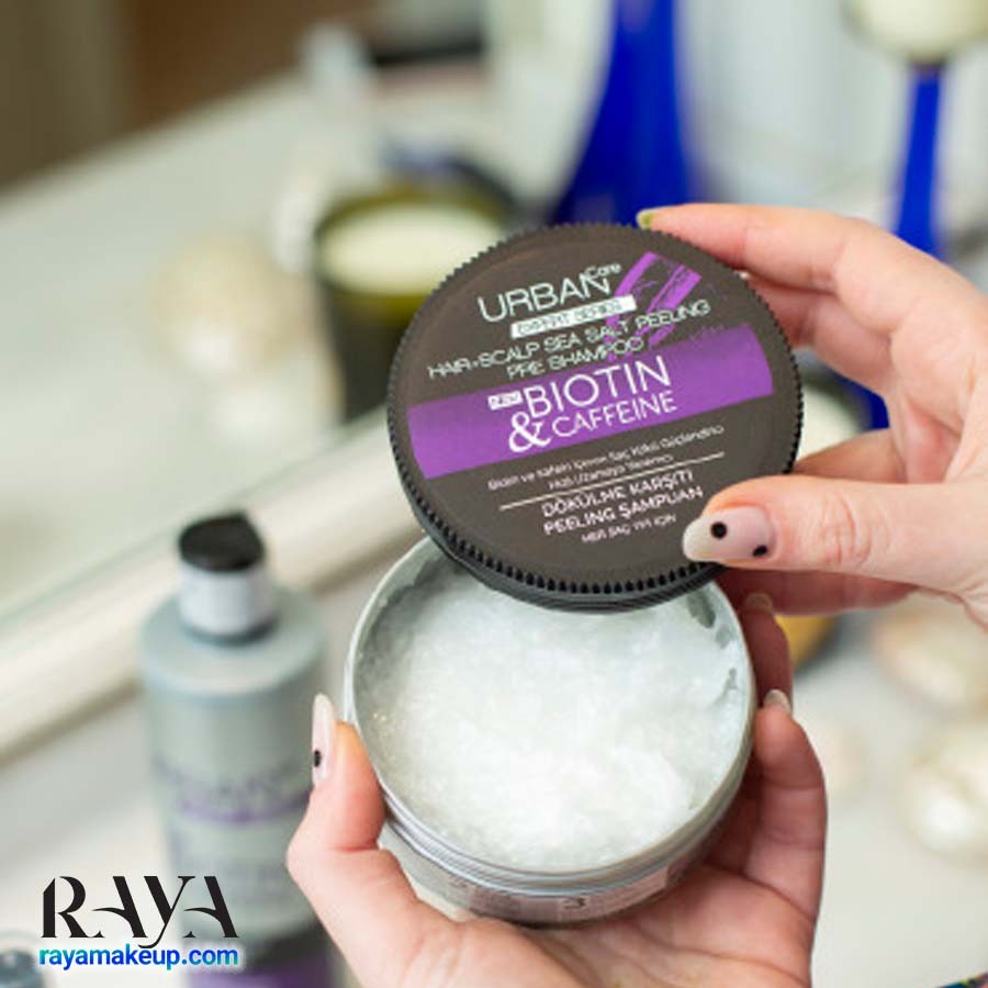 اسکراب لایه بردار پوست کف سر حاوی بیوتین و کافئین و نمک دریا اربن کر Urban Care Expert Biotin & Caffeine Hair Scalp Sea Salt Peeling Shampoo