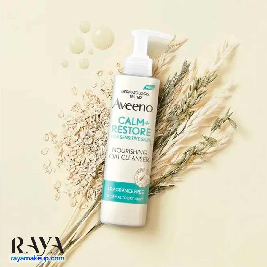 کلینزر شوینده صورت آبرسان و مغذی و تسکین دهنده حاوی جو دو سر آوینو Aveeno Face Calm + Restore Nourishing Oat Cleanser for Sensitive Skin