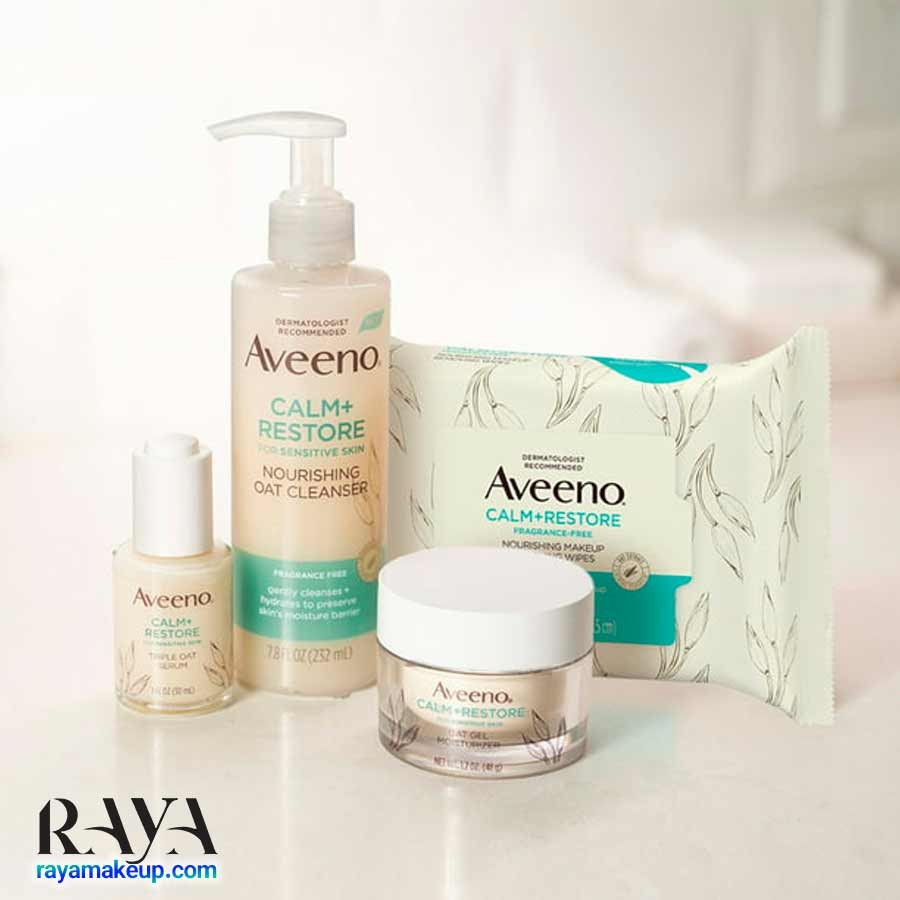 کلینزر شوینده صورت آبرسان و مغذی و تسکین دهنده حاوی جو دو سر آوینو Aveeno Face Calm + Restore Nourishing Oat Cleanser for Sensitive Skin