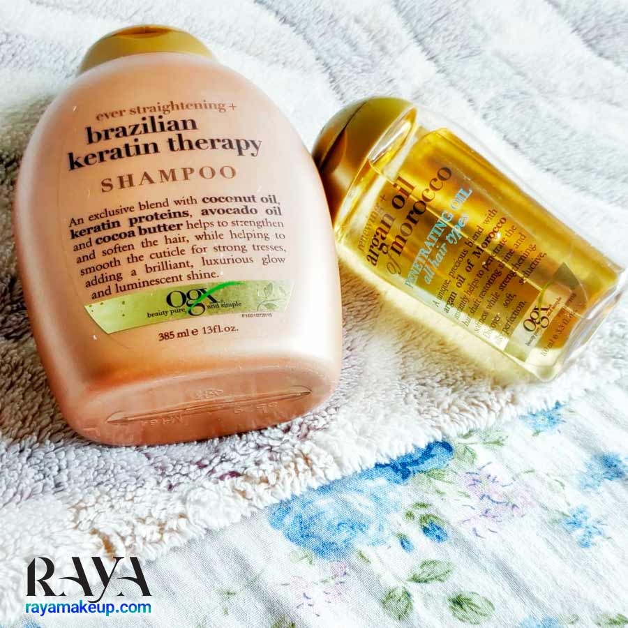 شامپو صاف و براق کننده مو مدل کراتین برزیلی او جی ایکس OGX Ever Straightening + Brazilian Keratin Therapy Shampoo