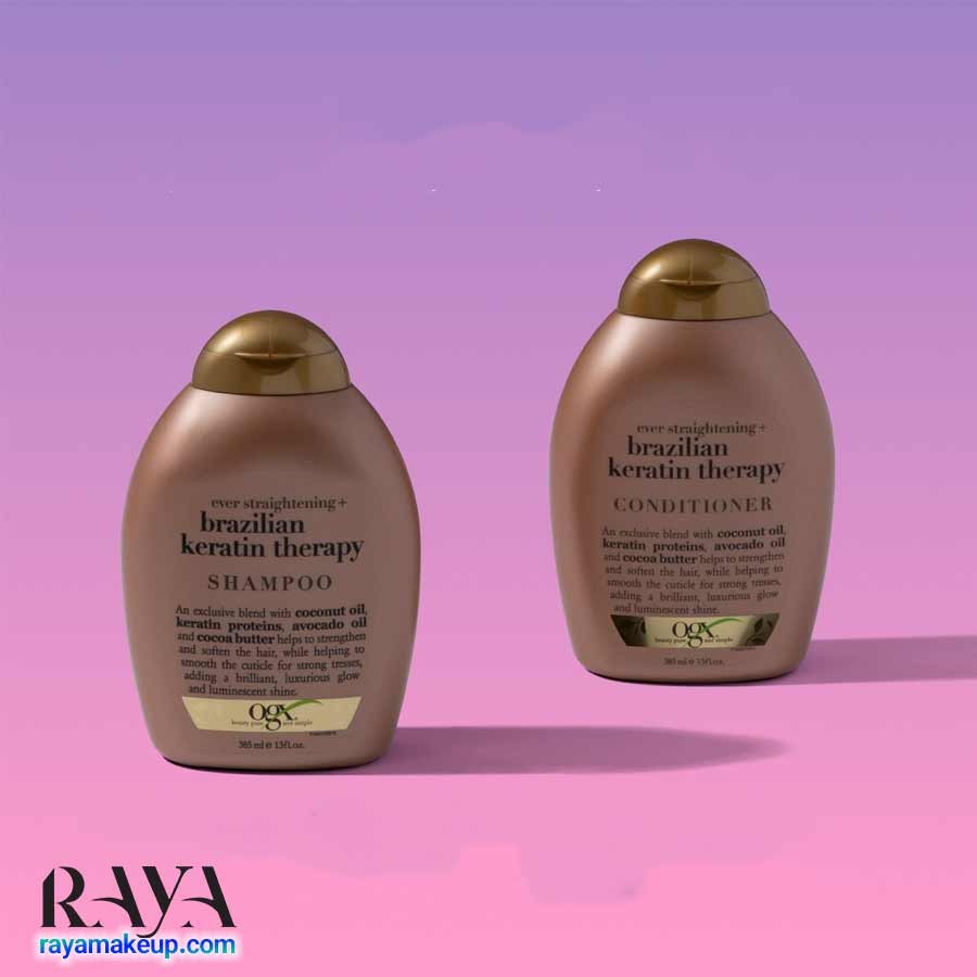 شامپو صاف و براق کننده مو مدل کراتین برزیلی او جی ایکس OGX Ever Straightening + Brazilian Keratin Therapy Shampoo