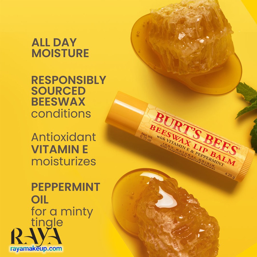 بالم لب مرطوب کننده 12 ساعته بیزوکس برتز بیز حاوی موم زنبور عسل Burt's Bees Beeswax Lip Balm