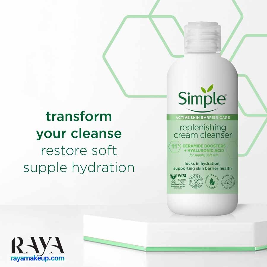 شوینده کرمی آبرسان و تقویت کننده پوست صورت مدل ریپلنیشینگ سیمپل Simple Replenishing cream cleanser