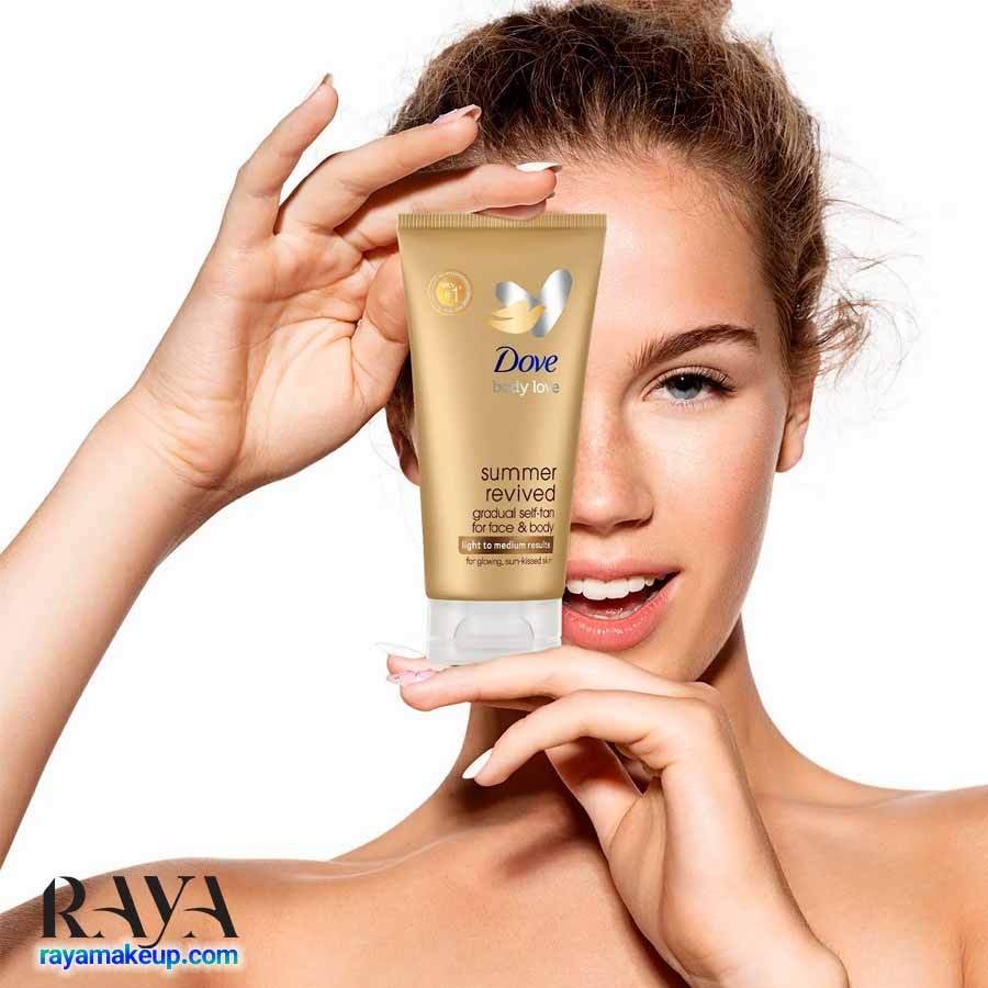 لوسیون بدن برنزه کننده براق و مرطوب کننده داو مدل بادی لاو سامر ریوایود Dove Body Love Summer Revived Self-Tanning Body Lotion