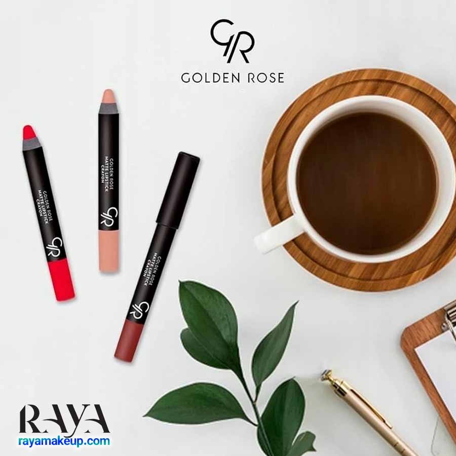 رژ لب مدادی مات و مخملی و مرطوب کننده گلدن رز مدل کریون Golden Rose Matte Lipstick Crayon