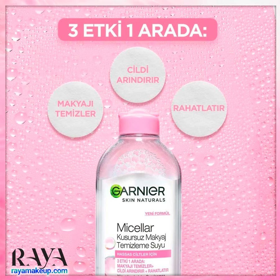 میسلارواتر پاک کننده آرایش گارنیه صورتی مخصوص پوست حساس Garnier Micellar Kusursuz Makyaj Temizleme Suyu