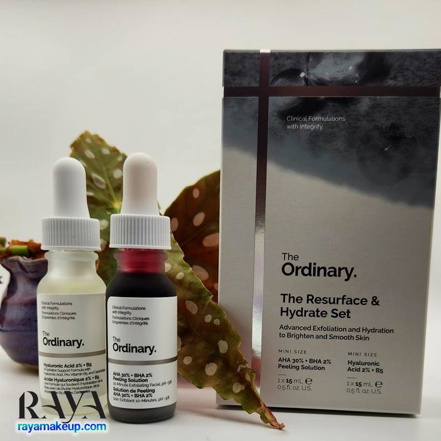 ست سرم پیلینگ سلوشن AHA و BHA و سرم هیالورونیک اسید و B5 اوردینری The Ordinary The Resurface & Hydrate Set