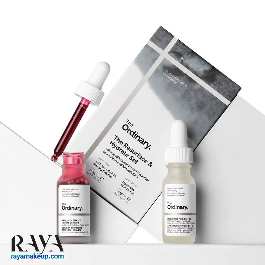 ست سرم پیلینگ سلوشن AHA و BHA و سرم هیالورونیک اسید و B5 اوردینری The Ordinary The Resurface & Hydrate Set