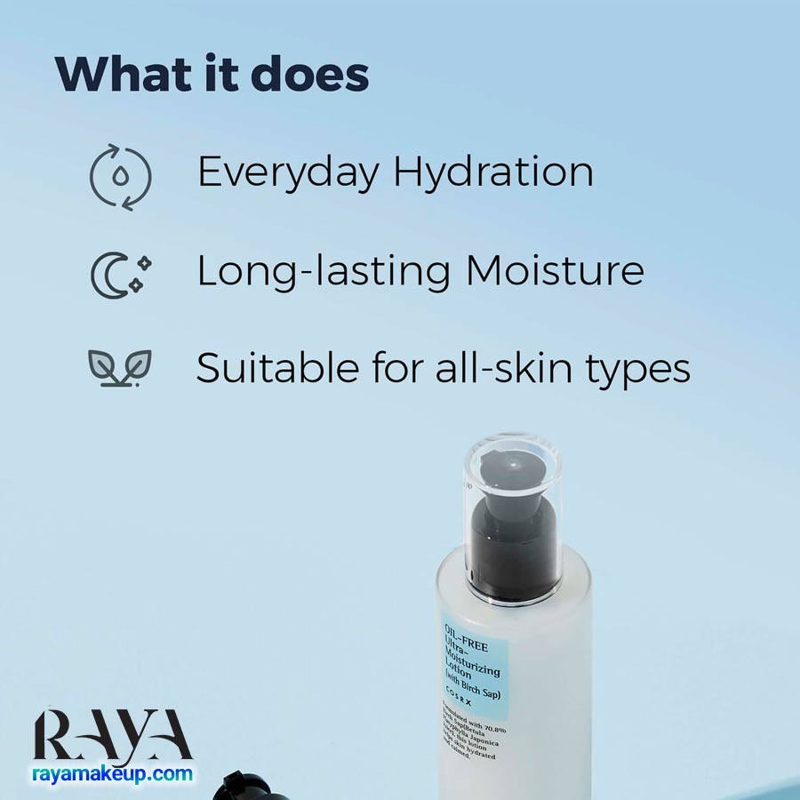 لوسیون مرطوب کننده و آبرسان فاقد چربی کوزارکس حاوی شیره درخت توس Cosrx Oil-Free Ultra-Moisturizing Lotion with Birch Sap