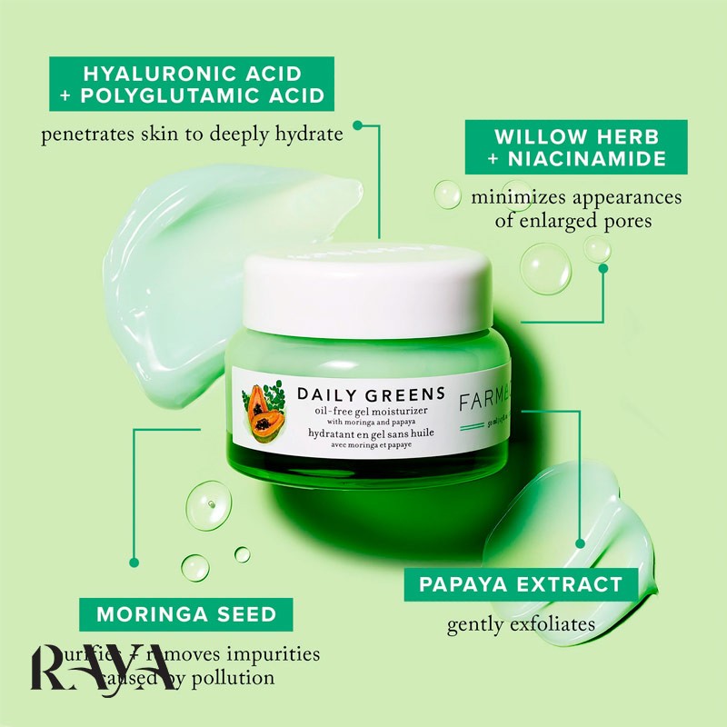 ژل مرطوب کننده گرینز روزانه فارماسی فاقد روغن و سیلیکون Farmacy Daily Greens silicone-free + oil-free gel moisturizer