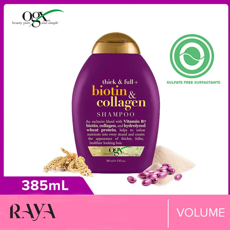 شامپو ضد ریزش و ضخیم کننده مو حاوی بیوتین و کلاژن او جی ایکس OGX Thick & Full Biotin and Collagen Shampoo