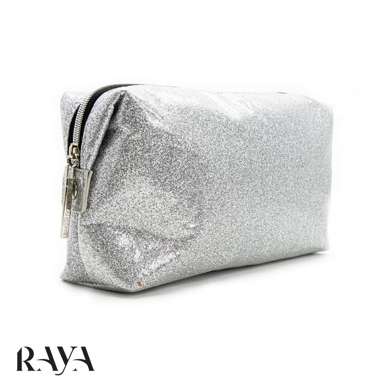 کیف لوازم آرایشی نقره ای براق و درخشان لانکوم  Lancome Silver Glitter Cosmetics Makeup Bag