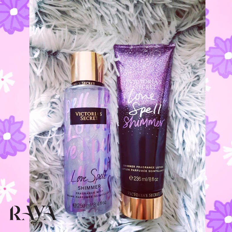 لوسیون بدن لاو اسپل شیمر دار و اکلیلی ویکتوریا سکرت Victoria's secret love spell Shimmer Body Lotion