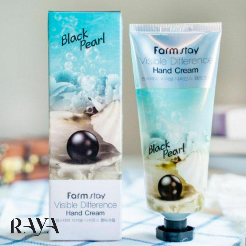 کرم مرطوب کننده دست مروارید سیاه فارم استی مدل ویزیبل دیفرنس بلک پرل Farm Stay Visible Difference Hand Cream - Black Pearl