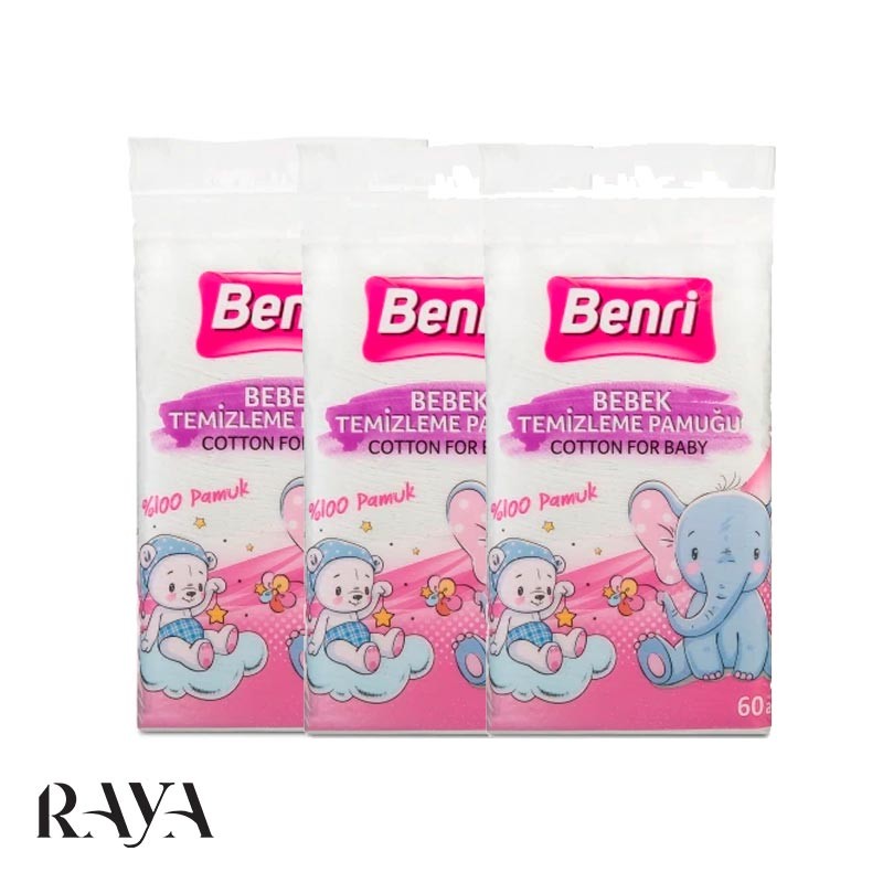 پد کتانی و پنبه ای مخصوص نوزاد بنری 60 عددی Benri Baby Cleaning Cotton 60 pcs