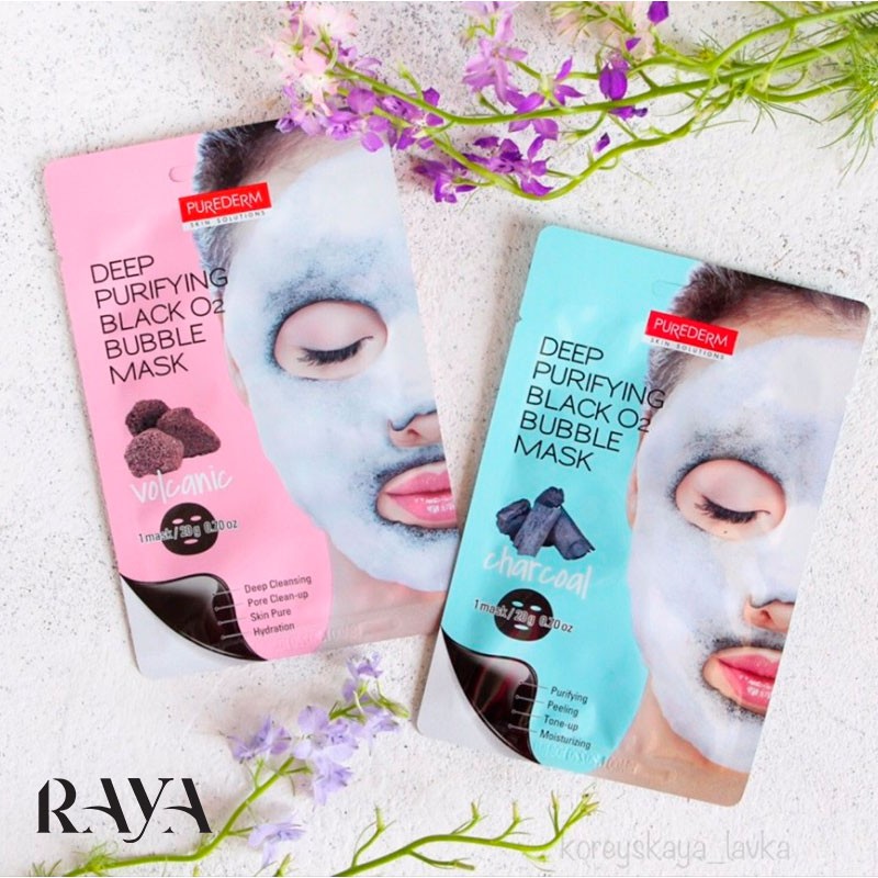 ماسک ورقه ای حبابی زغال سیاه تصفیه کننده عمیق پوست پیوردرم Purederm Deep Purifying Black O2 Bubble Mask Charcoal
