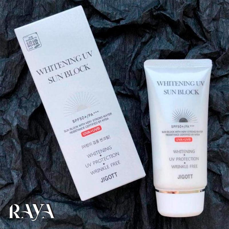 کرم ضد آفتاب یکدست کننده پوست جیگوت مدل وایتنینگ یووی سان بلاک Jigott Whitening UV Sun Block SPF50+ PA