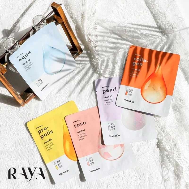 ماسک ورقه ای آمپولی ضد چروک و سفت کننده صورت ویتال 40 هان اسکین مدل کلاژن Hanskin Vital 40 Layering Ampoule Mask - Collagen