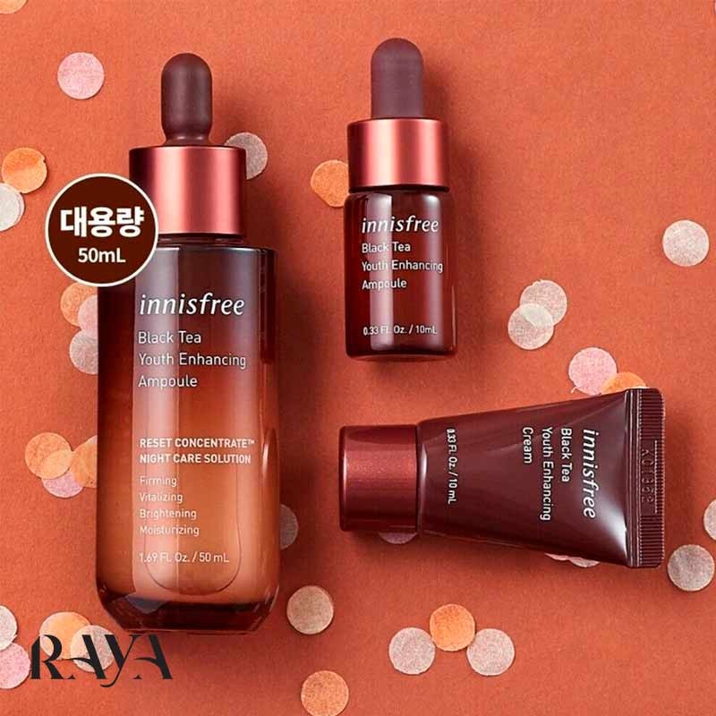 آمپول جوانساز و مرطوب کننده پوست حاوی چای سیاه اینیسفری Innisfree Black Tea Youth Enhancing Ampoule