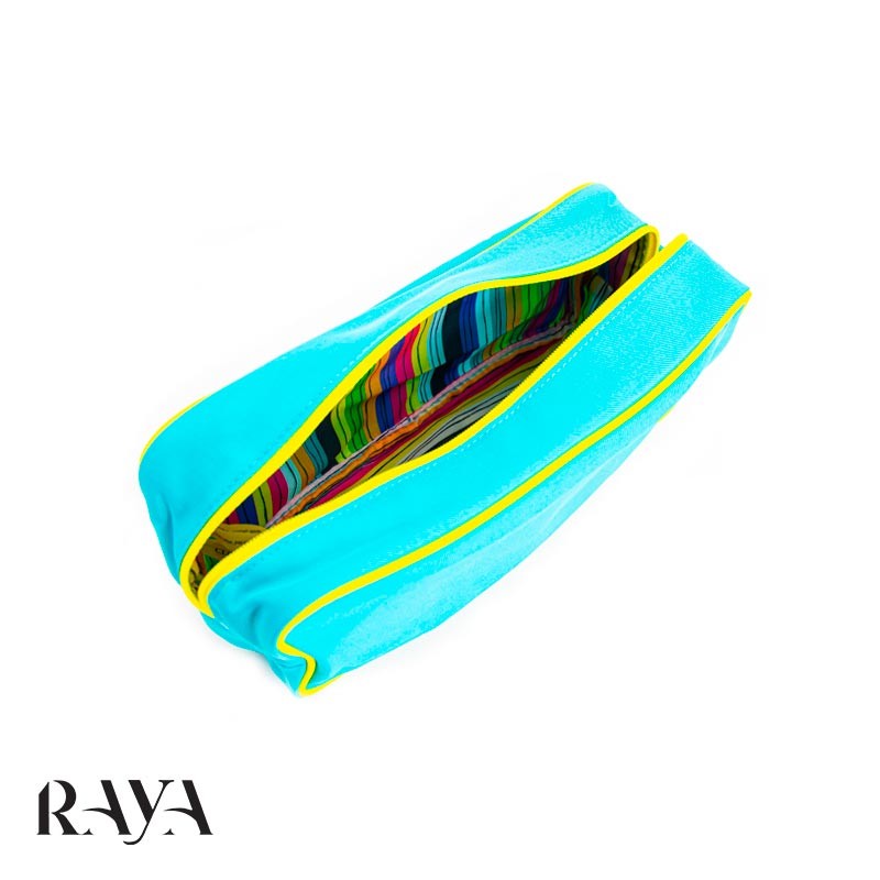 کیف لوازم آرایشی پارچه ای با رنگ سبز آبی کلینیک Clinique X Donald Makeup Cosmetic Pouch Case Bag Blue Green 