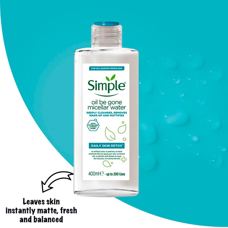 میسلارواتر مخصوص پوست چرب سیمپل مدل دیلی اسکین دتوکس اویل بی گان Simple Daily Skin Detox Oil Be Gone Micellar Water