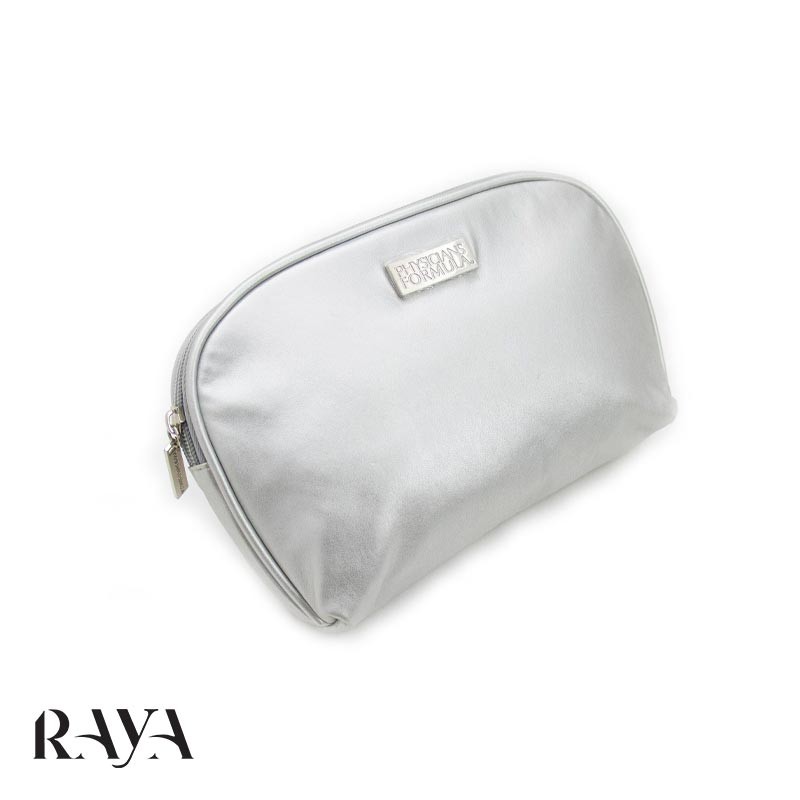 کیف لوازم آرایشی نقره ای و زیپ دار فیزیشن فرمولا Physicians Formula silver makeup cosmetic bag purse with zipper closure
