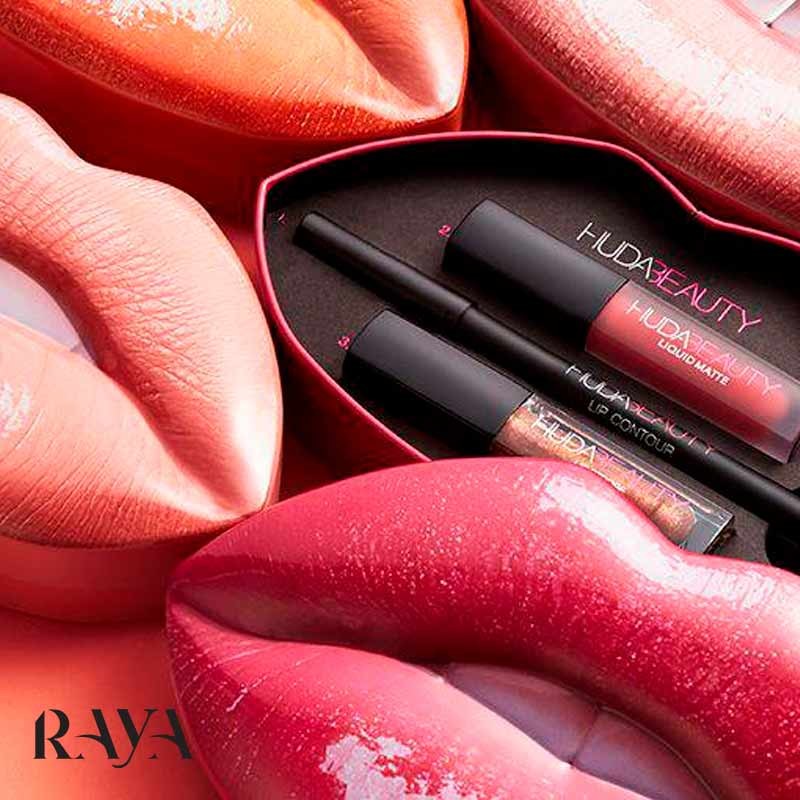 ست لب کانتور اند استروب لیکویید هدی بیوتی حاوی مداد لب، رژ لب مایع مات و لیپگلاس براق Huda Beauty Contour & Strobe Liquid Lip Set 