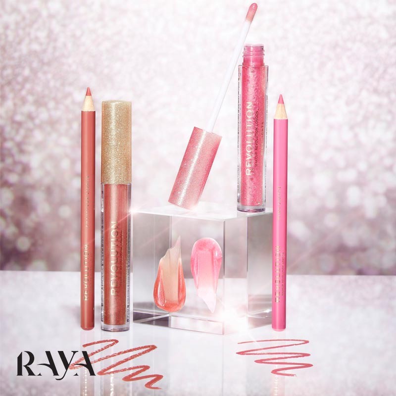 کیت لب حاوی لیپگلاس براق و مداد لب رولوشن مدل آلتیمیت لایتس شیمر Makeup Revolution Ultimate Lights Shimmer Lip Kit