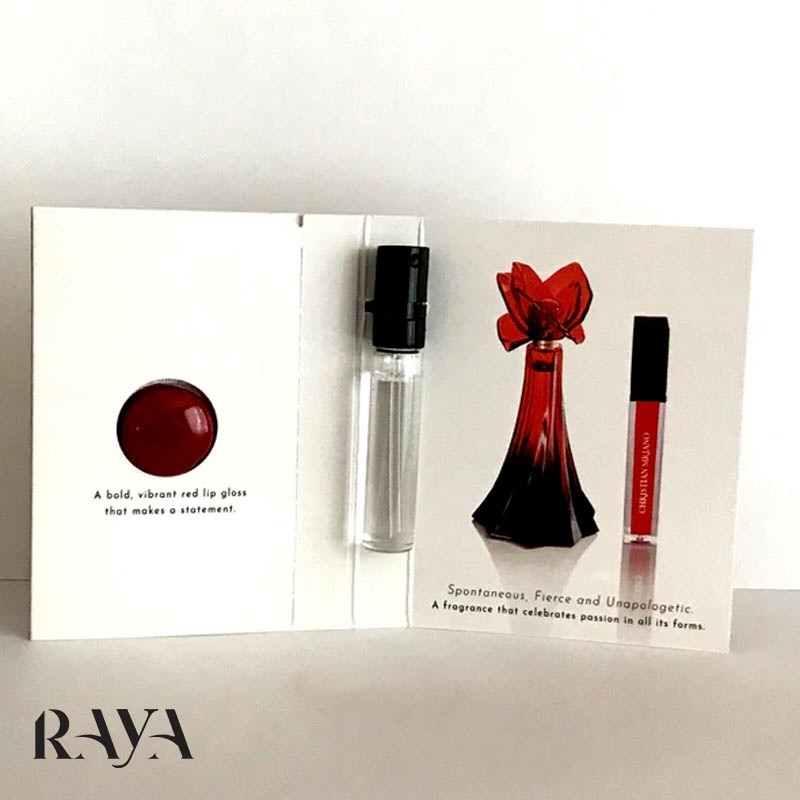ادو پرفیوم زنانه اوه لا روژ کریستین سیریانو و لیپگلاس قرمز براق کننده لب Christian Siriano Ooh La Rouge Eau De Parfum